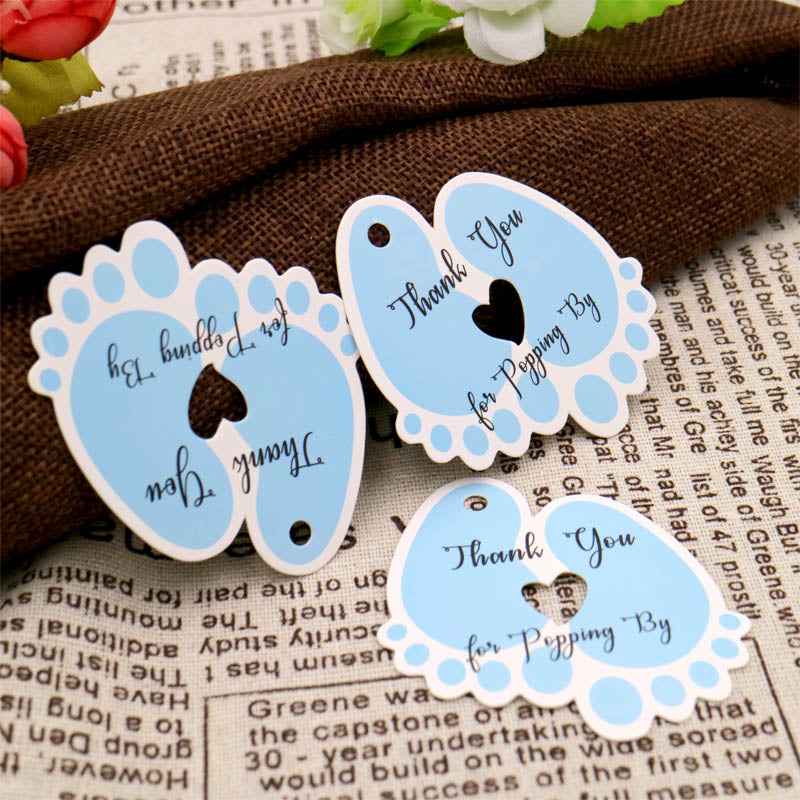 Original Design Thank You for Popping By,100 PCS Cute Baby Feet Thank You Tags with 100 Feet Natural Jute Twine Perfect for Baby Shower Favor (Blue) - G2plus