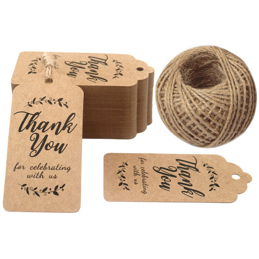 Original Design Thank You for Celebrating with Us Tags, 100PCS Paper Gift Tags with 100 Feet Natural Jute Twine Perfect for Wedding,Baby Shower and Party Decoration (Brown) - G2plus