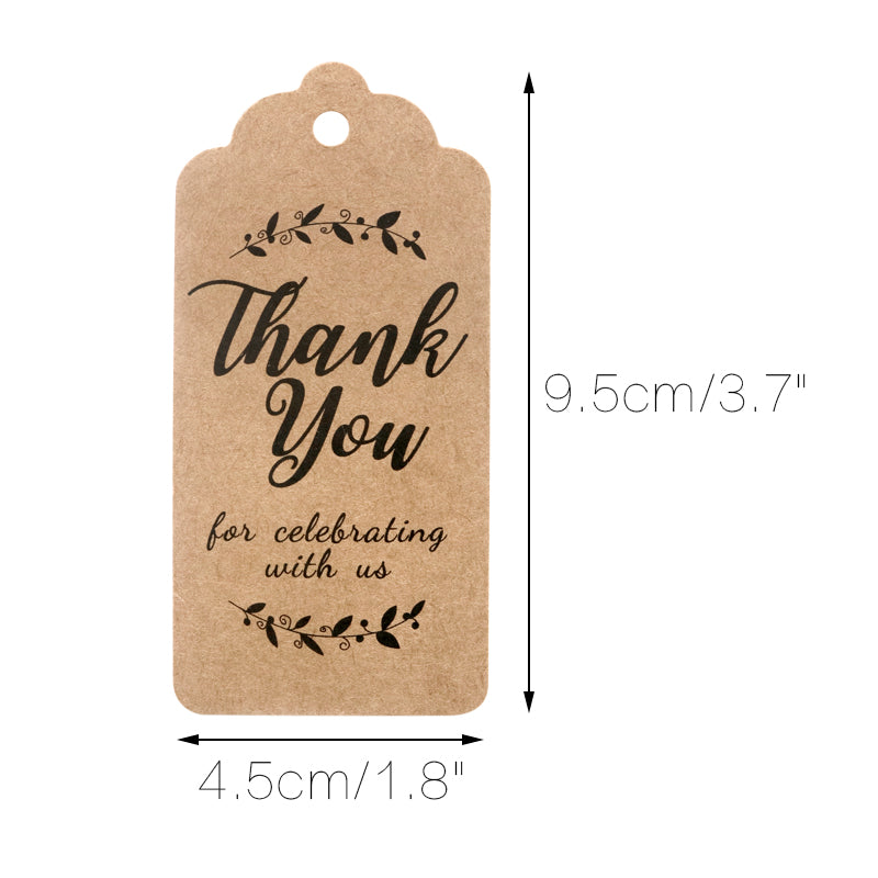 Original Design Thank You for Celebrating with Us Tags, 100PCS Paper Gift Tags with 100 Feet Natural Jute Twine Perfect for Wedding,Baby Shower and Party Decoration (Brown) - G2plus