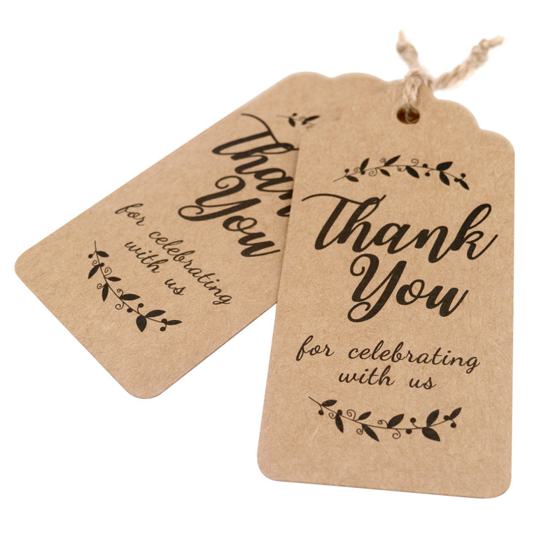 Original Design Thank You for Celebrating with Us Tags, 100PCS Paper Gift Tags with 100 Feet Natural Jute Twine Perfect for Wedding,Baby Shower and Party Decoration (Brown) - G2plus