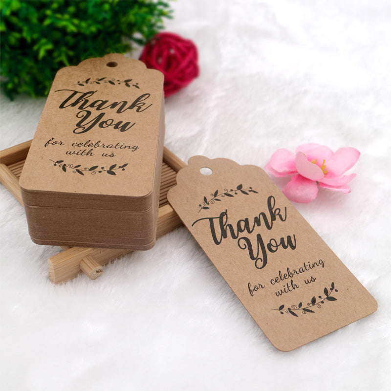 Original Design Thank You for Celebrating with Us Tags, 100PCS Paper Gift Tags with 100 Feet Natural Jute Twine Perfect for Wedding,Baby Shower and Party Decoration (Brown) - G2plus