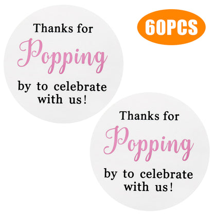 Original Design 60PCS Thanks for Popping by Stickers,2" Thanks for Celebrating with Us Stickers Round Sealing Labels for Wedding Baby Shower Birthday Party Supplies (Pink) - G2plus