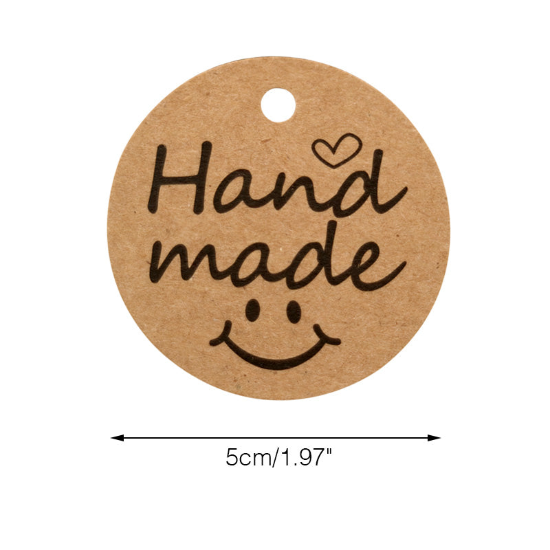 100 PCS"Hand Made" Small Label, 5 cm * 5 cm Kraft Gift Tags, Hang Round Tags with 30 Meters Jute Twine (Brown) - G2plus