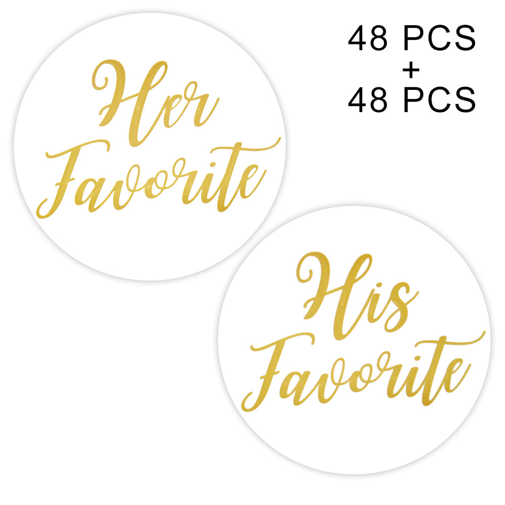 Original Design 96PCS His Favorite & Her Favorite Wedding Stickers, Round Sealing Labels for Invitation Envelopes for Wedding, Baby Shower, Party Supplies (Gold) - G2plus